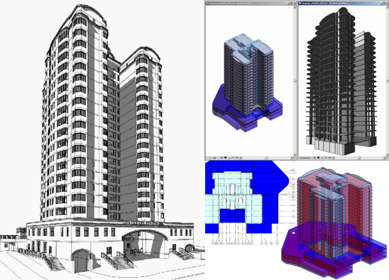 Модель здания, выполненная в Autodesk Revit Architecture